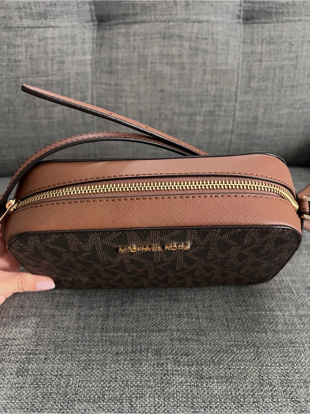 MICHAEL KORS Brown Logo Belt Bag with Gold Hardware